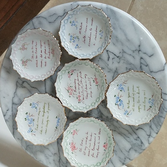 Vintage Other - Vintage Lot of 6 Hand Painted Floral Trinket Dishes with Sayings, Bible verses,